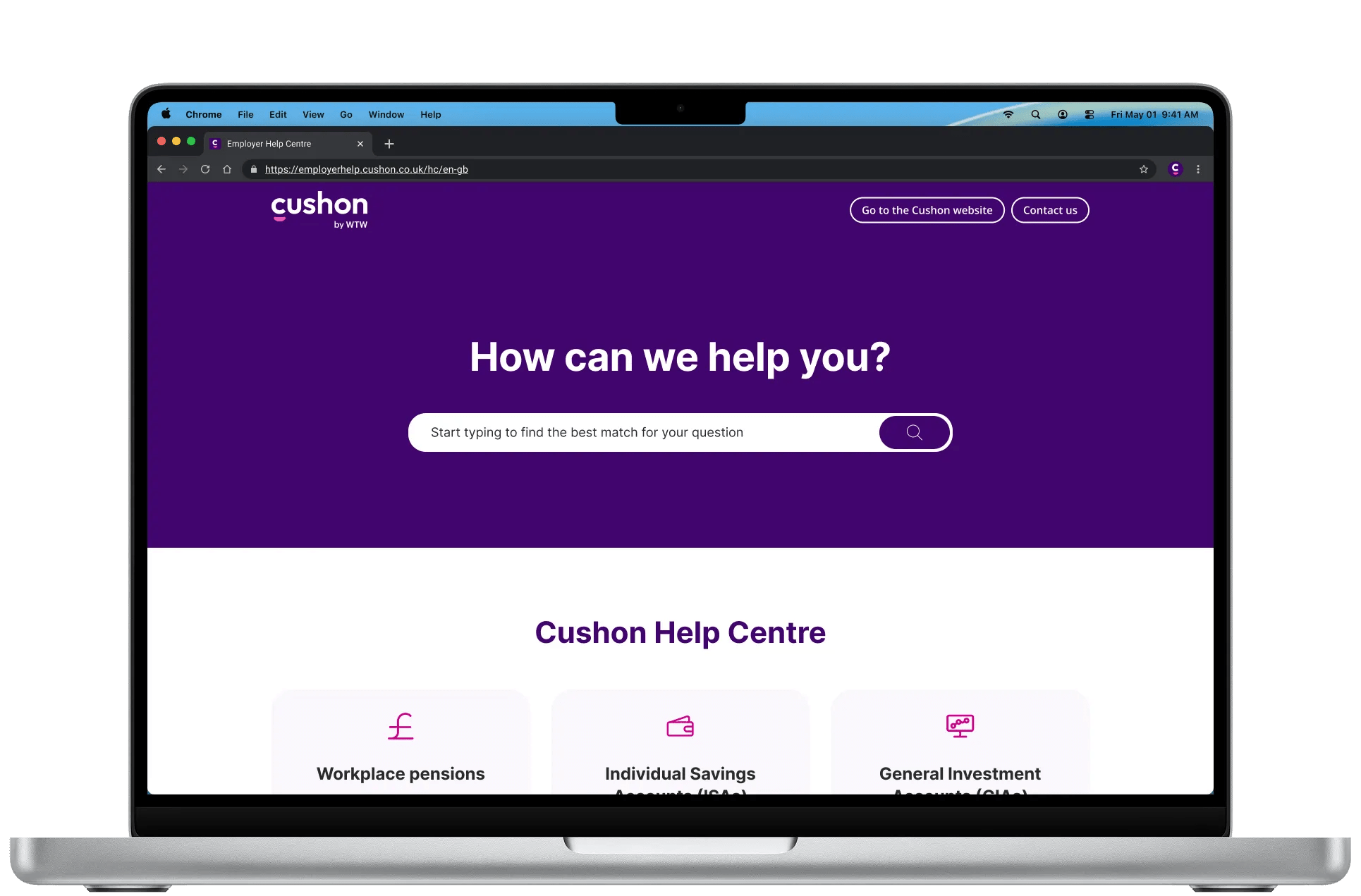 Help Centre page on laptop