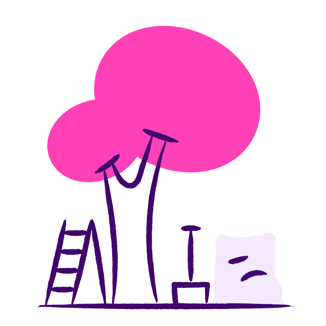 An illustration depicting a tree, spade and ladder for DIY products